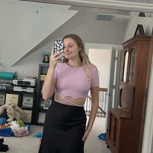 Pink / Purple Cropped Wrap Ribbed Top